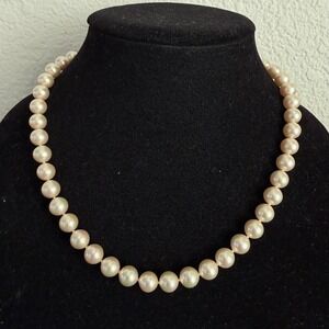 Vintage Majorica 925 Gold Plated Golden Medallion Clasp Pearl Necklace 19" Long